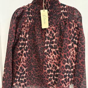 Elan Red and Black Leopard Print Blouse